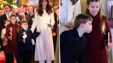 Mischievous Prince Louis blows out sister Princess Charlotte’s candle during Christmas concert Mischievous Prince Louis blows out sister Princess Charlotte’s candle during Christmas concert